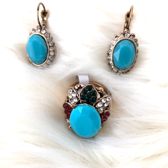 Women’s Turquoise-gold Jewelry Set Size 7 - Picture 1 of 4